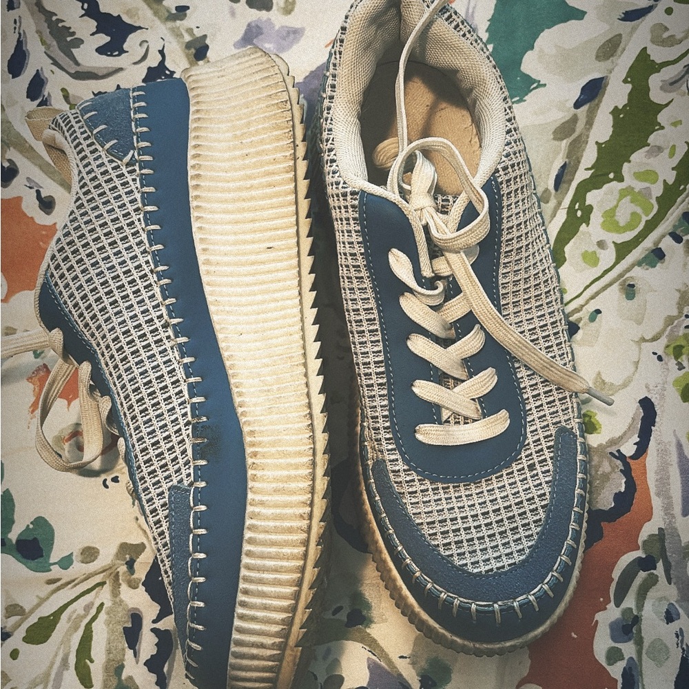 Casual Blue and Cream Women's Lace-Up Sneakers